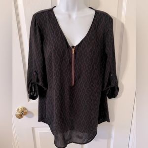 Black & Purple Chevron print Blouse with Gold Zipper